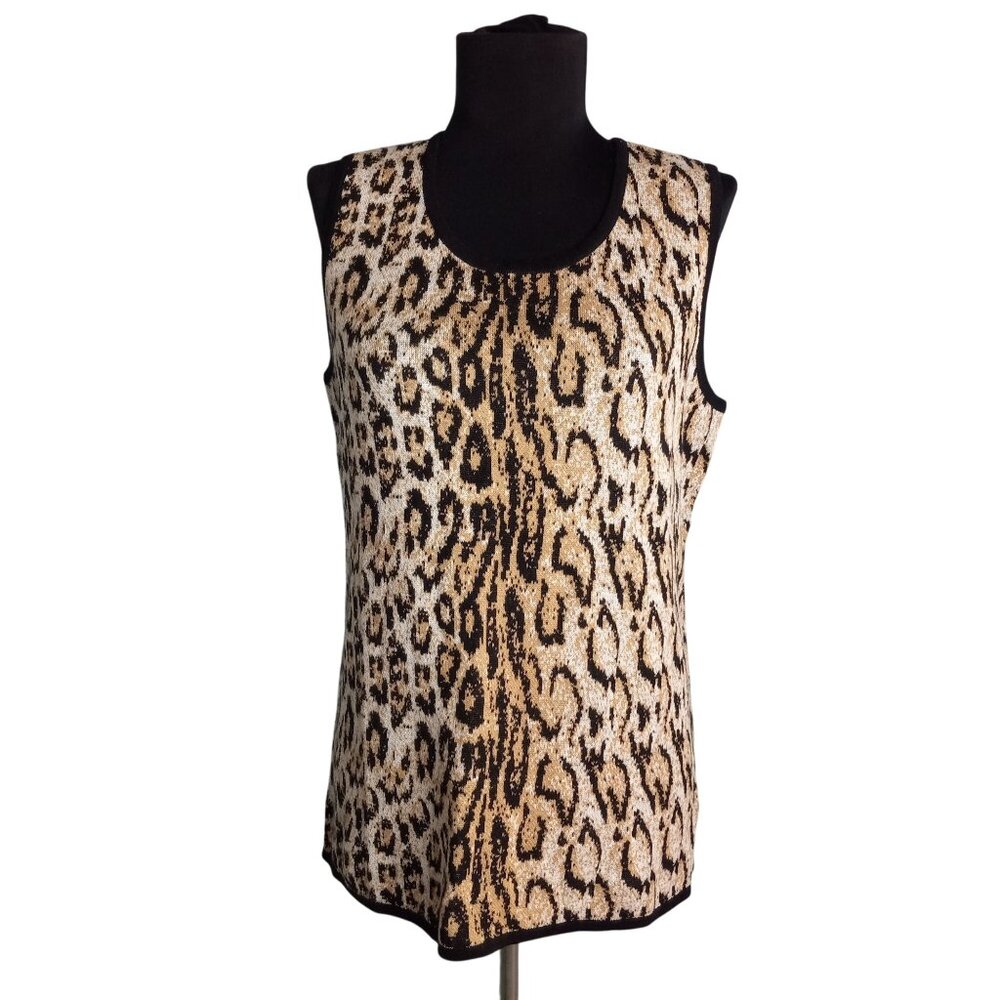Chicos Size 2 L Knit Top Womens Vivid Cheetah Amelia Tank Sleeveless Sweater